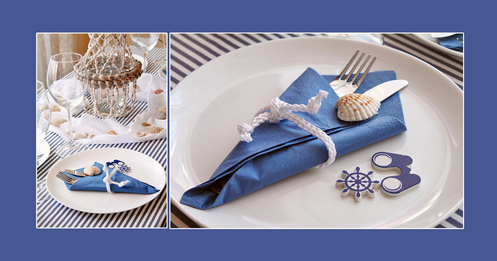 Tischdeko Blau servietten falten Bestecktasche